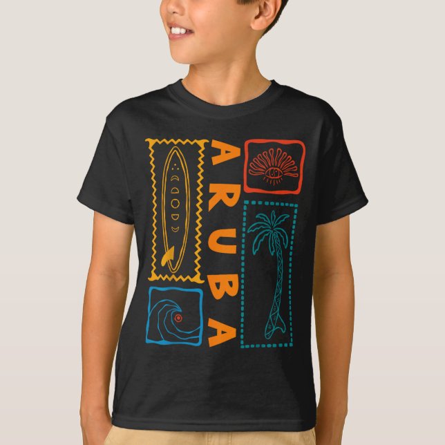 Camiseta Aruba Vacation Wave Surfing Summer Beach Retro  (Frente)