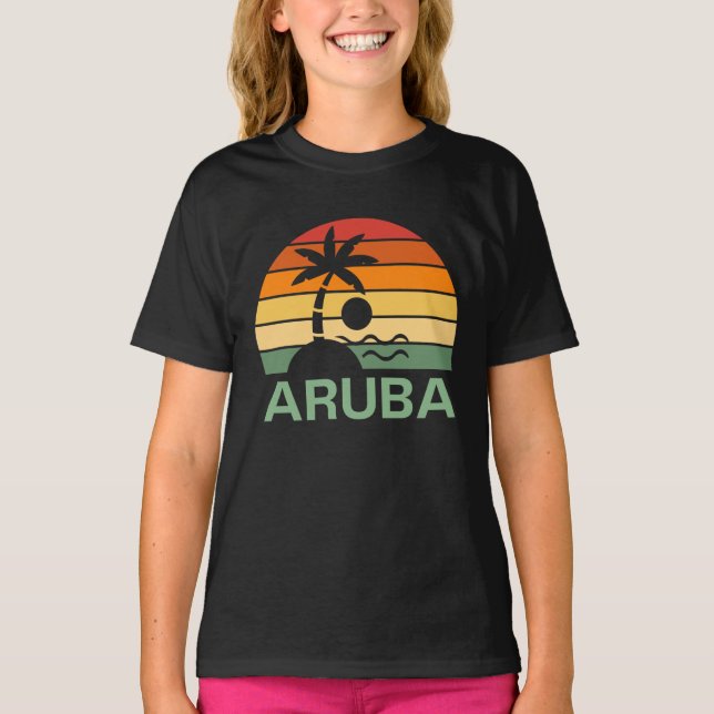 Camiseta Aruba Vintage Palm Trees Summer Beach (Frente)