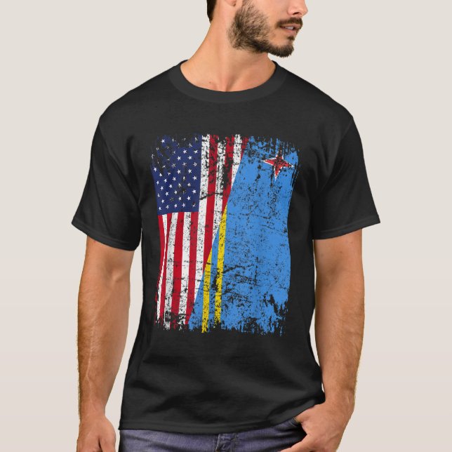 Camiseta ARUBAN ROOTS Half American Flag ARUBA FLAG (Frente)
