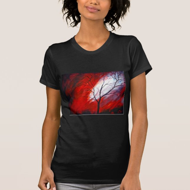Camiseta Árvore abstrato e Céu Vermelho (Frente)