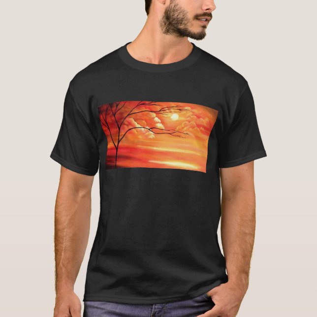 Camiseta Árvore abstrato e Sunset Vermelho (Frente)