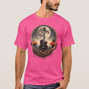 Camiseta Árvore Acústica De Violão E Lua Pelo Lago Guitaris