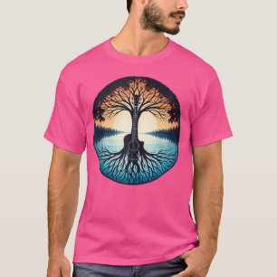 Camiseta Árvore Acústica De Violão Pelo Lago Guitarista