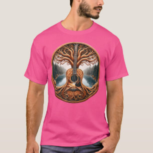 Camiseta Árvore Acústica De Violão Pelo Lago Guitarista