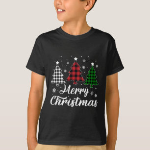 Camiseta Árvore Alegre de Natal Xmas Plaid de Búfalo Vermel