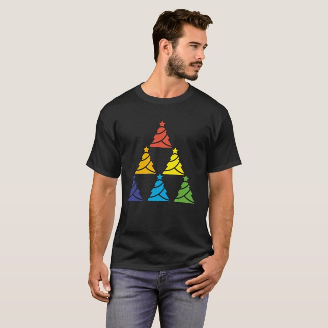 Camiseta Árvore Arco-Íris de Árvores de Natal Feriado LGBT- (Frente Completa)