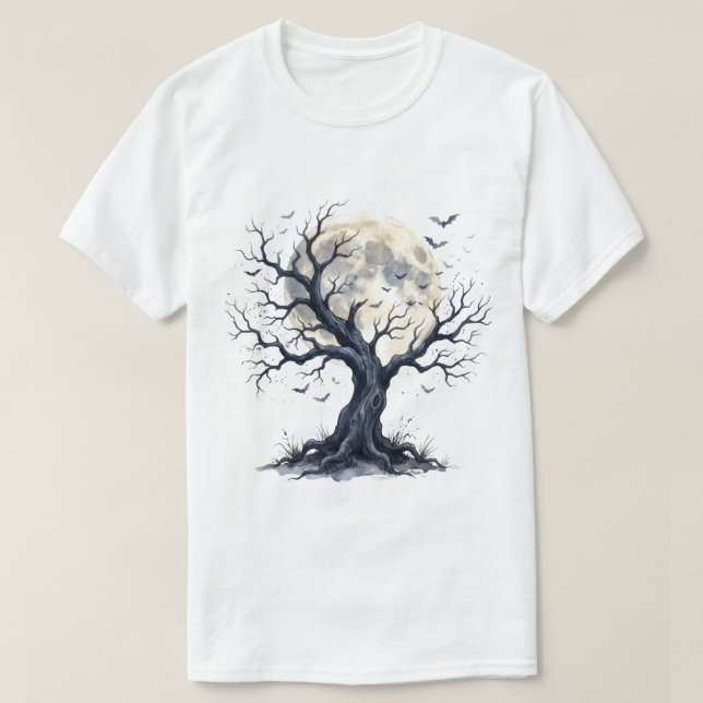 Camiseta Árvore Assombrada sob a Lua Cheia (Frente do Design)