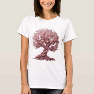 Camiseta Árvore Cor-de-Rosa da Vida em Prata com Design Ous