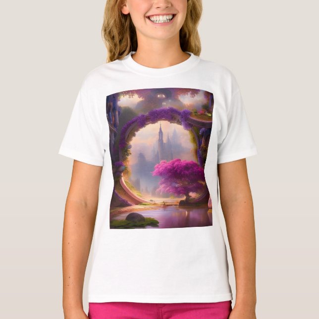 Camiseta Árvore cor-de-rosa floral fantasia (Frente)