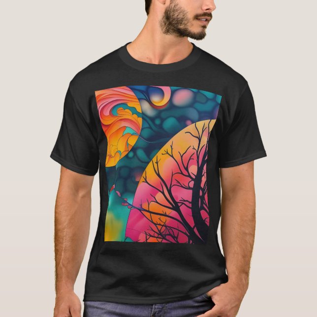 Camiseta Árvore da lua de cheio rosa e ouro Silhouette (Frente)