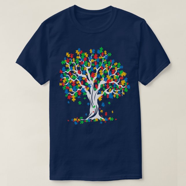 Camiseta Árvore da Vida Autismo Sensibilização Mês Engraçad (Frente do Design)