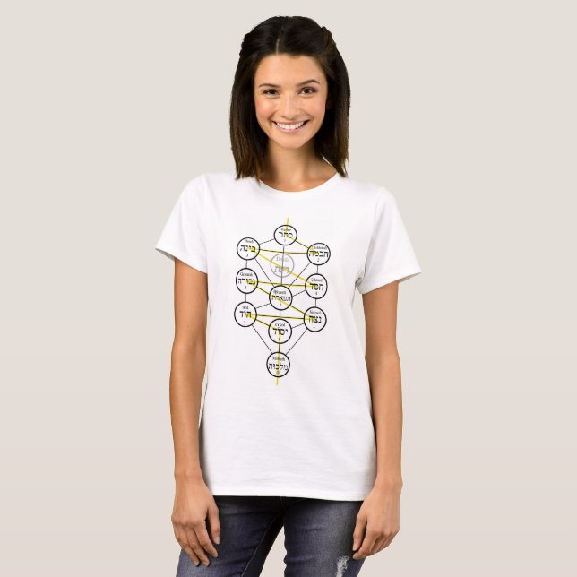 Camiseta Árvore da vida cabalística sephiroth hebraico (Frente Completa)