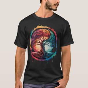 Camiseta Árvore Da Vida Colorida Natureza Yin Yang Zen Yoga