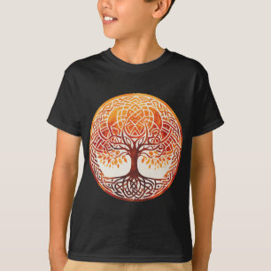 Camiseta Árvore Da Vida Com Nós Celtas Laranja E Tons Terro