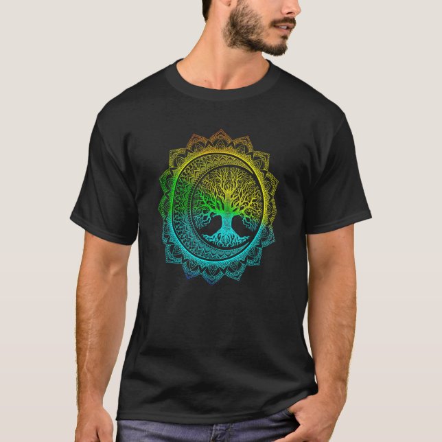 Camiseta Árvore Da Vida Cresente Moon Fases Florais Mandala (Frente)