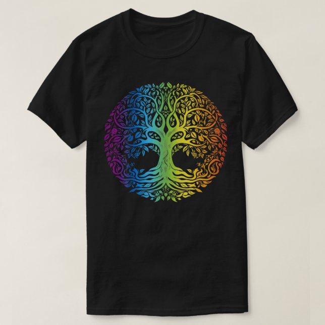 Camiseta Árvore da vida Design do arco-íris Chakra (Frente do Design)