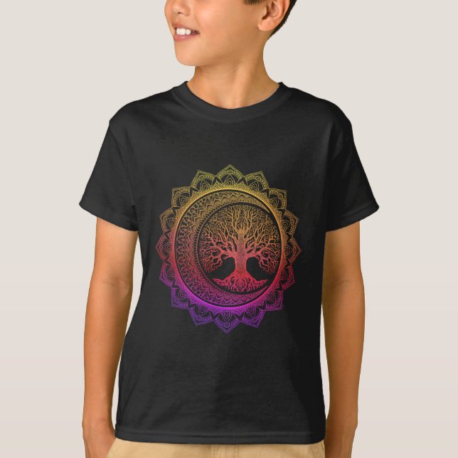 Camiseta Árvore Da Vida Fases Da Lua Crescente Floral Manda (Frente)