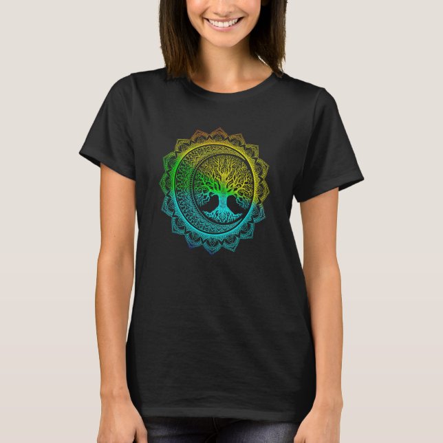 Camiseta Árvore Da Vida Fases Da Lua Crescente Floral Manda (Frente)