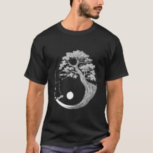 Camiseta Árvore da Vida Yin Yang Lua Pet Gato Preto Bonsai