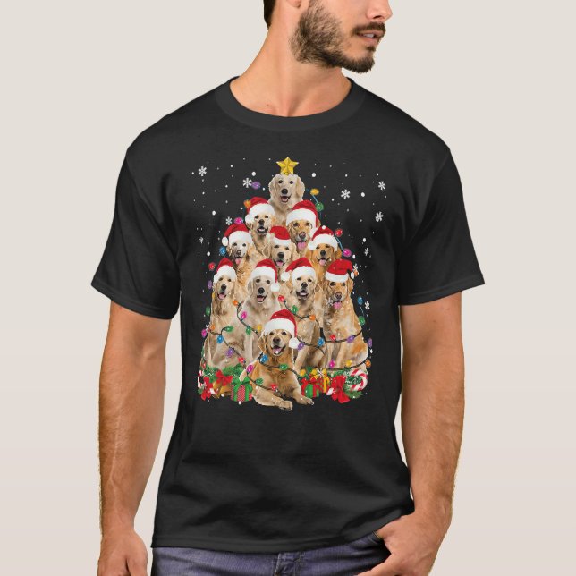 Camiseta Árvore das Luzes de Natal do ouro Retriever (Frente)