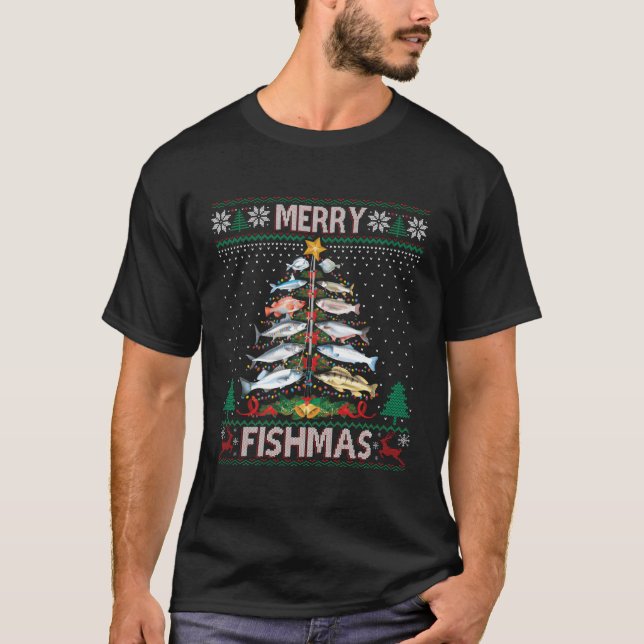 Camiseta Árvore de Árvore de Pesca de Peixes Feios de feliz (Frente)