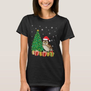 Camiseta Árvore de Barn Owl Xmas Iluminando Santa Hat Barn