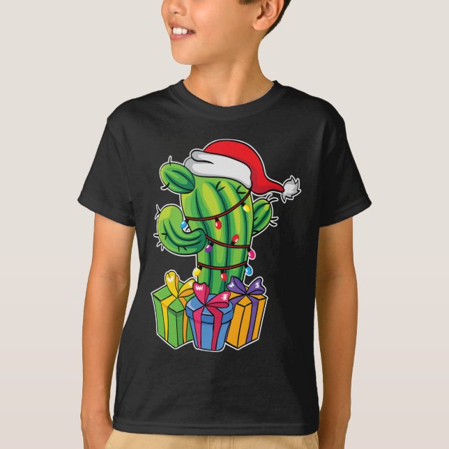 Camiseta Árvore de Cacto Com Presentes - Natal Mexicano Em  (Frente)