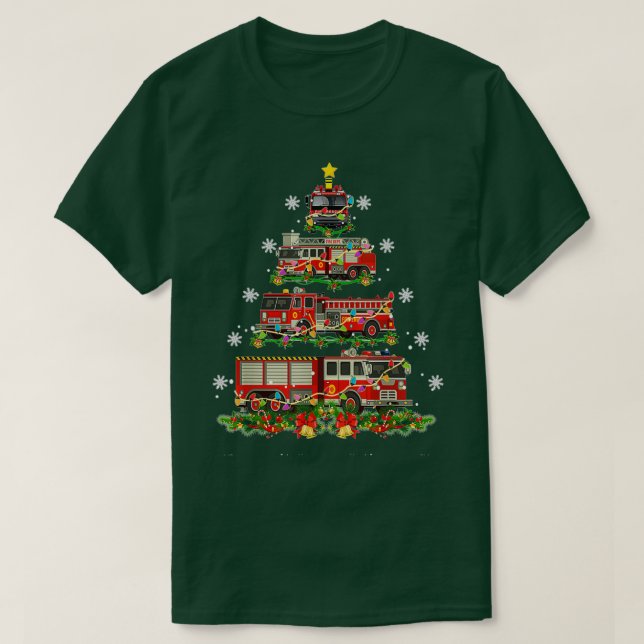 Camiseta Árvore de Caminhão de Bombeiros Engraçado de Natal (Frente do Design)
