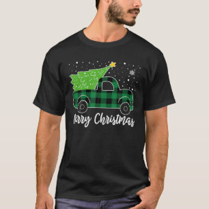 Camiseta Árvore de Caminhão Xadrez Verde Búfalo Feliz Natal