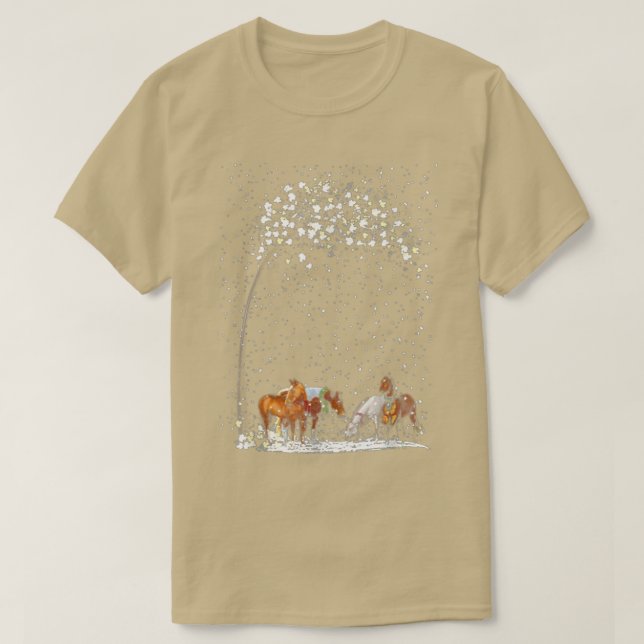 Camiseta Árvore de cavalos, Floresta de inverno, neve (Frente do Design)