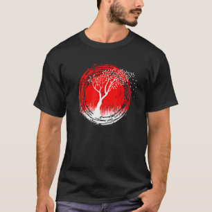Camiseta Árvore De Cereja Em Um Sol Vermelho - Olhar Japonê
