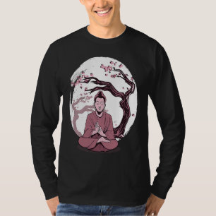 Camiseta Árvore de cerejeira em flor ioga escrita japonesa