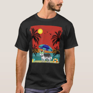 Camiseta Árvore de Coco de Praia Cachorro Husky Siberiano R