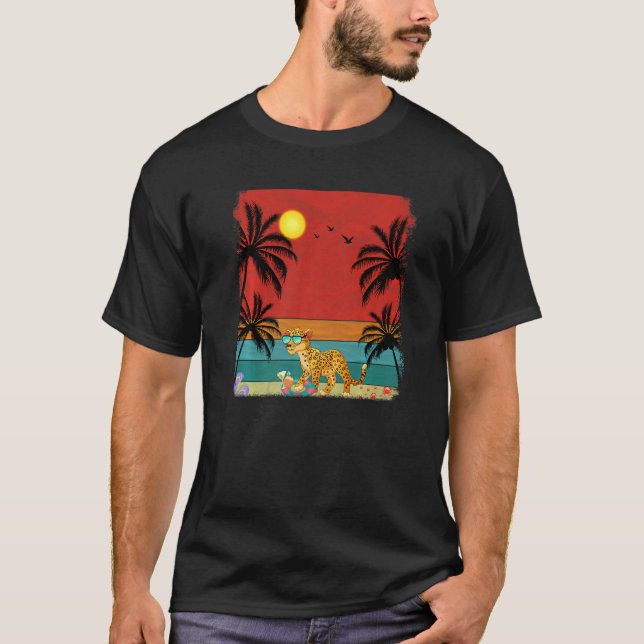 Camiseta Árvore de Coco de Praia Retro Gráfico Jaguar Summe (Frente)