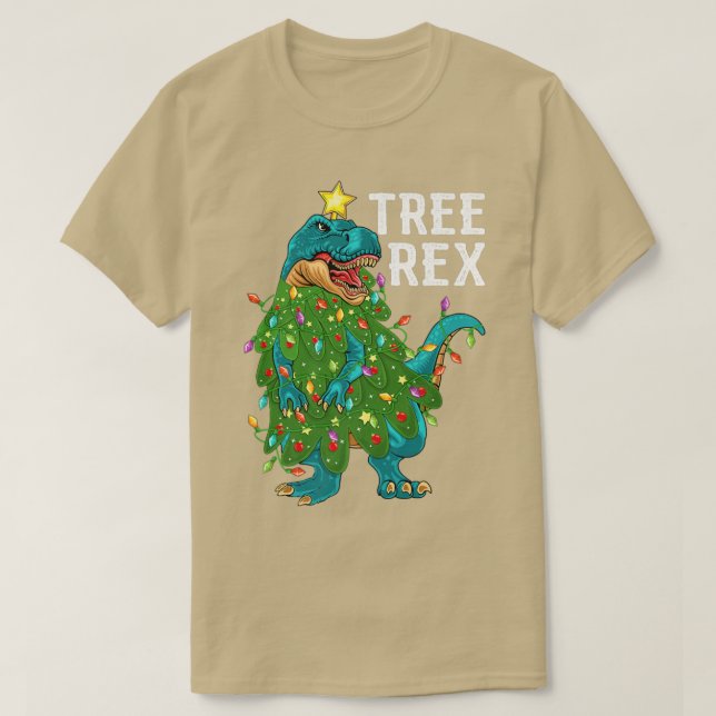 Camiseta Árvore de Dinossauro Engraçado Re Xmas Luzes T re  (Frente do Design)