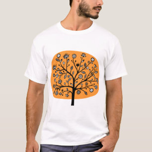 Camiseta Árvore de Flores Estilizada - Laranja Claro