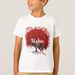 Camiseta Árvore de Folhas de Coração Vermelha