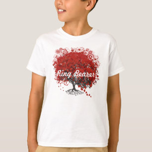 Camiseta Árvore de Folhas de Coração Vermelha