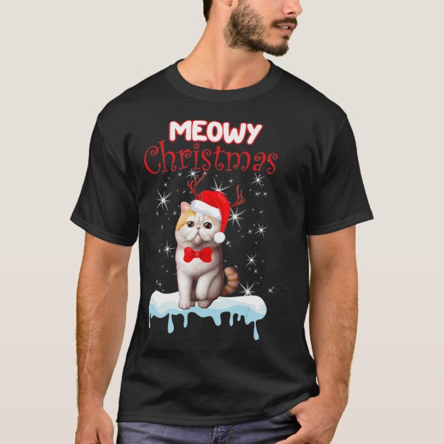 Camiseta Árvore de Gato de Fita de Natal Exótica em Shortha (Frente)