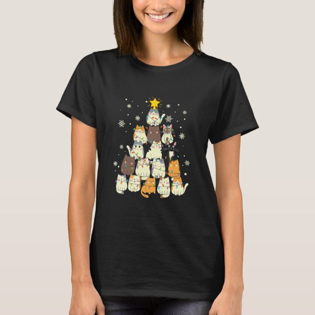 Camiseta Árvore de Gato de Natal para Adultos Engraçados do (Frente)