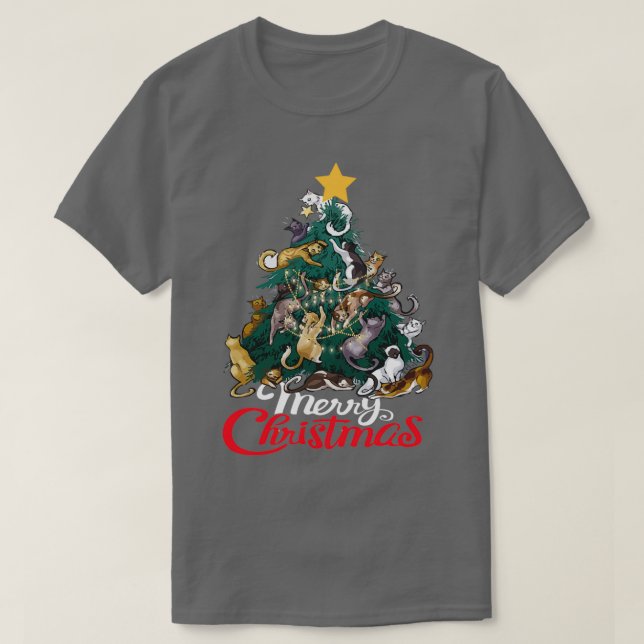 Camiseta Árvore de Gato de Natal Xmas Engraçado 1 (Frente do Design)