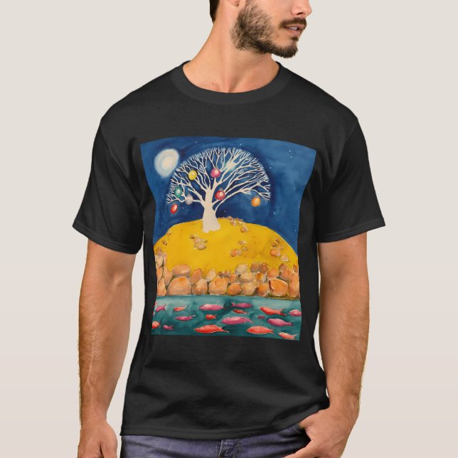 Camiseta Árvore de goma branca com Bolas (Frente)