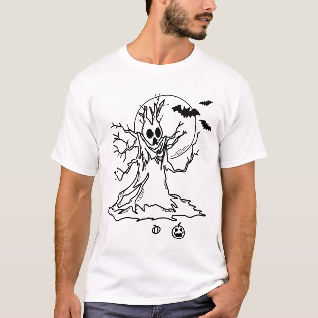 Camiseta Árvore de Halloween com Antlers, Lua (Frente)