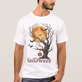 Camiseta Árvore de Halloween e Abóbora Jack-o'-Lantern