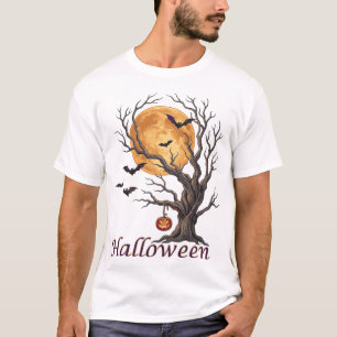 Camiseta Árvore de Halloween e Abóbora Jack-o'-Lantern
