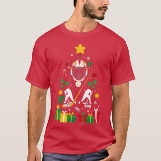 Camiseta Árvore de Hóquei ICe Engraçado Presente no Natal