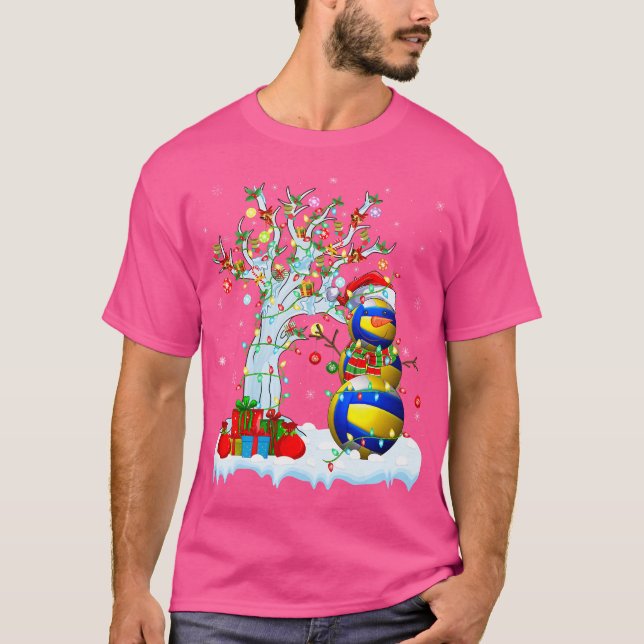 Camiseta Árvore de Iluminação de Natal Boneco de Neve Engra (Frente)