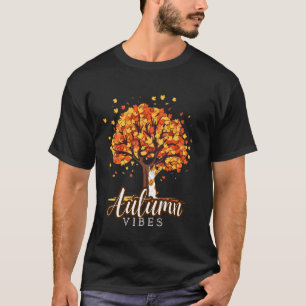 Camiseta Árvore de Maple Vibrações de Outono Gato Fofo Folh