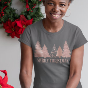 Camiseta Árvore de Natal Alegre em Rose Gold Natal