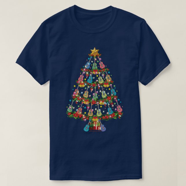 Camiseta Árvore de Natal Amante de Guitarra Tocador de Guit (Frente do Design)